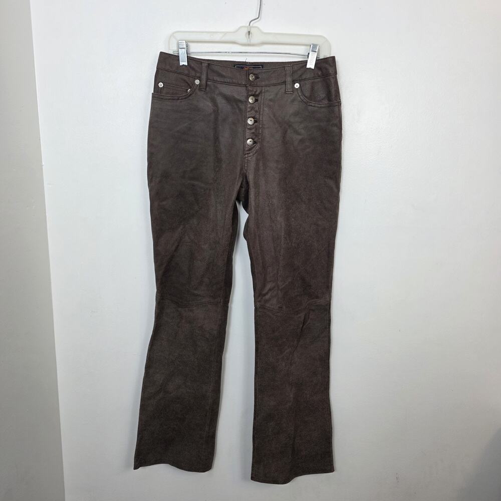 Route 66 Brown Leather Button Fly Western Festival Rodeo Bootcut Pants Size‎ 8
